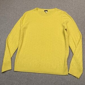 J.Crew Cable Knit Sweater Women XL Banana Yellow Wool Cashmere Blend Lightweight